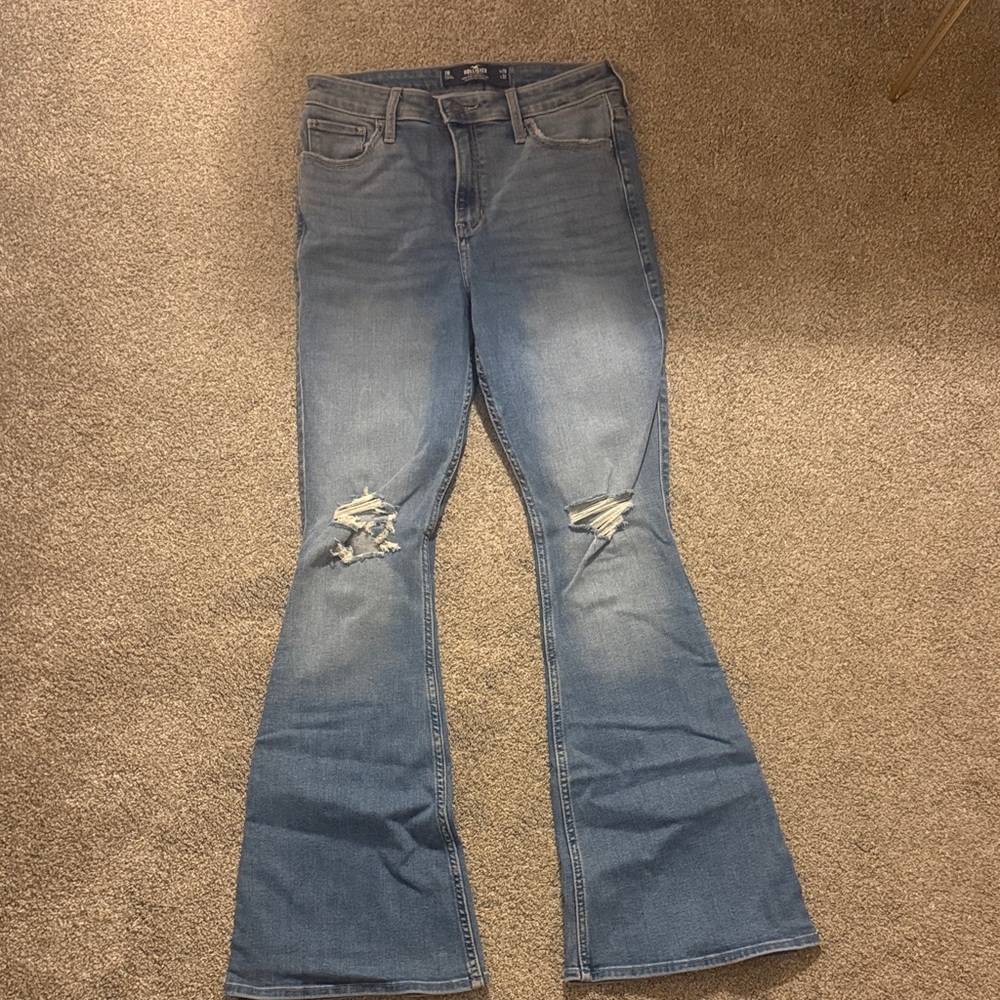 Hollister Women’s Distressed Flare Jeans - Light Blue